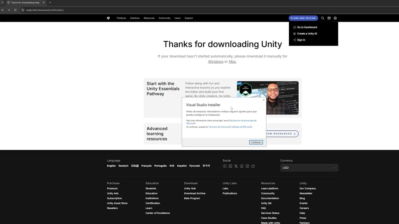 ¿Cómo instalar Unity y Visual Studio?