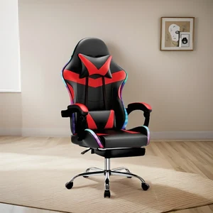 silla gamer pro led negro rojo con apoyapie