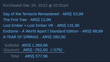 Compra en Steam de diciembre 2022 con precios en pesos argentinos