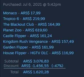 Compra en Steam de julio 2021 con precios en pesos argentinos